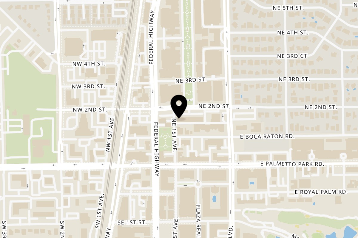 Map showing the location of Ramen Lab Eatery East Boca Raton on 100 NE 2nd St in Boca Raton